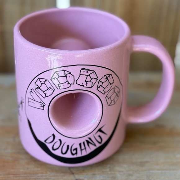Pink & Black Voodoo Doughut Ceramic Coffee Mug with Hole in Center Size 12oz - Picture 5 of 7